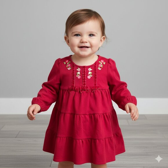 Gymboree Other - Gymboree Red Long Sleeve Dress with Floral Embroidery